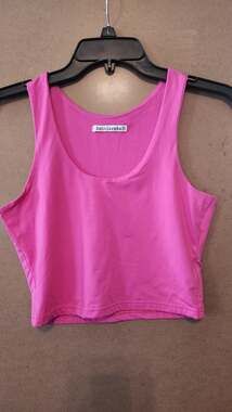 SanxiawaBa Neon Hot Pink Crop Tank Top Double Layer Scoop Neck Size S #882